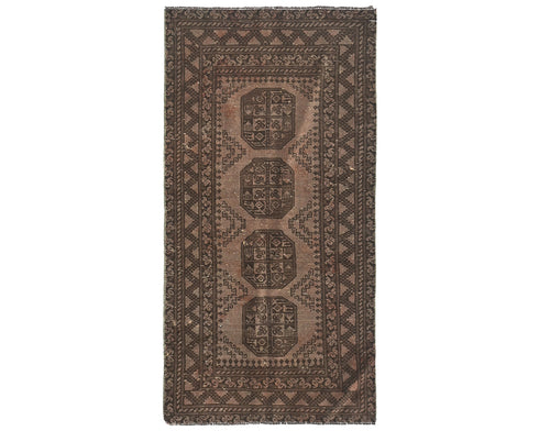 3x6 Vintage Brown Persian Style Hand Knotted Low Pile Wool Area Rug